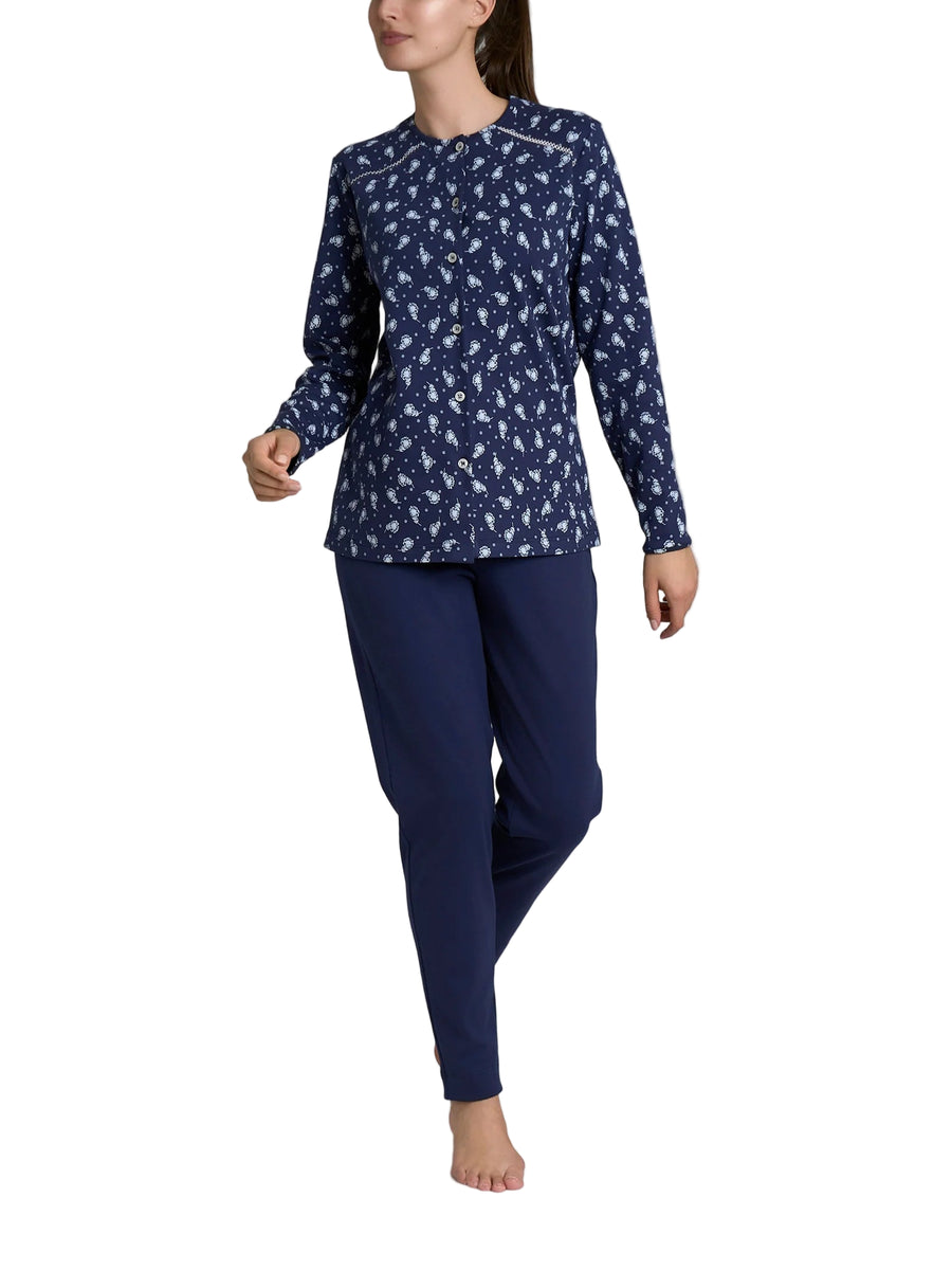 Ragno Pigiama aperto con dettagli in Interlock di cotone Fant. Naval Academy Fiore