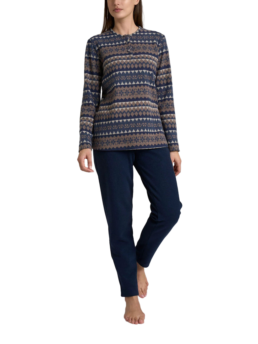 Ragno Pigiama serafino con fantasia in Cotton Eco Pile Fant.Tenebre