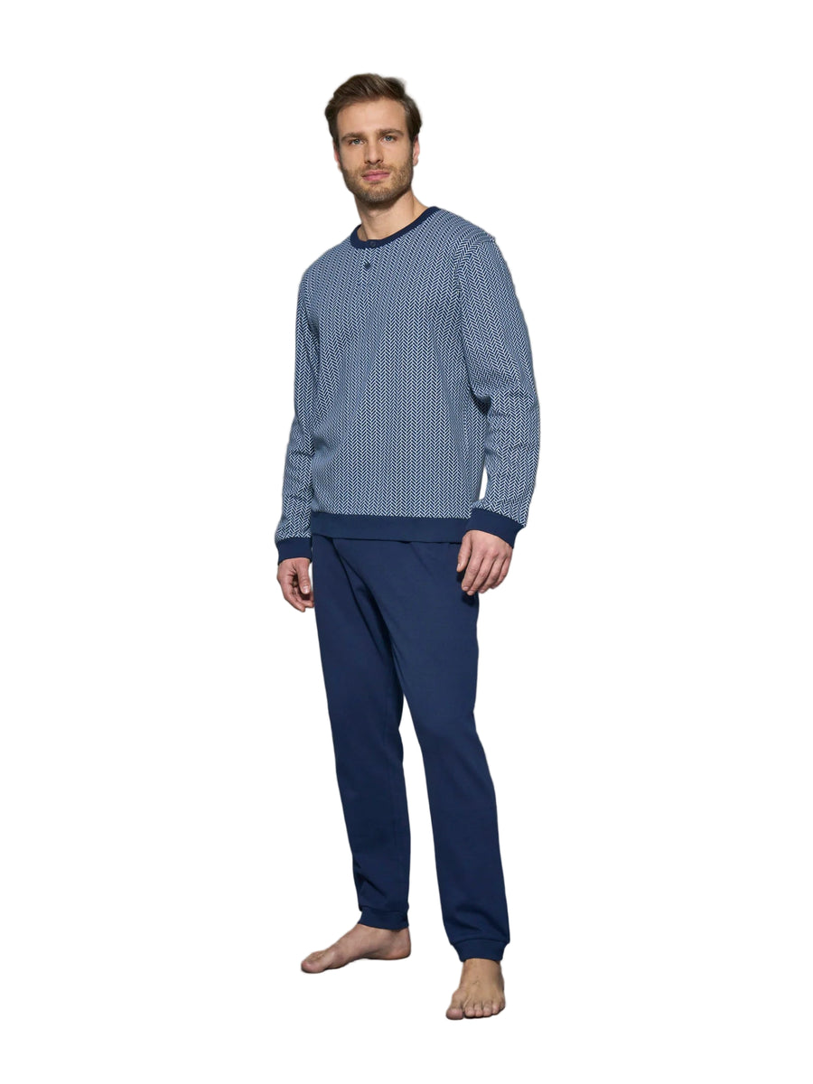 Ragno Pigiama a serafino in interlock di caldo cotone Fant. Navy Blazer